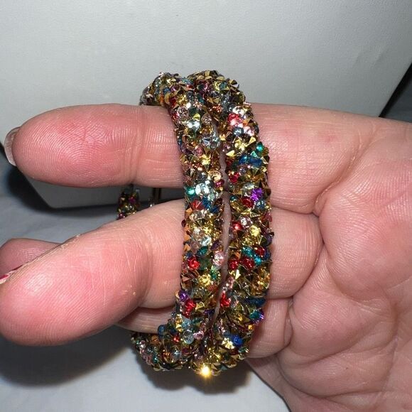 Gold and Multicolored Chunky Sparkle Hoop Earrings - Picture 6 of 7